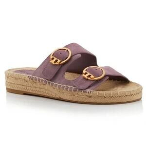 Tory Burch Selby Suede Two-Band Espadrille Slide Sandals Purple Womens 6M NWOT